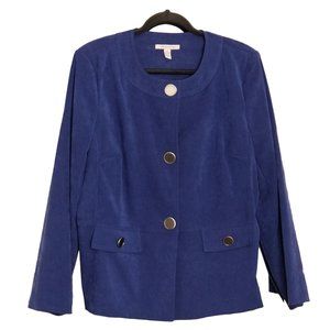 JM Collection Blue Faux Suede Blazer Jacket, Size 14